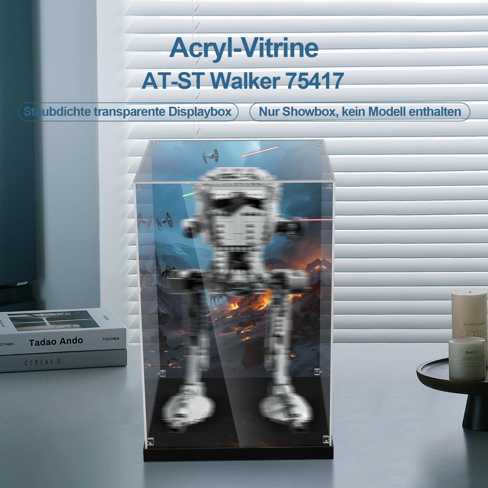 Acryl-Vitrine für Lego at-ST Walker 75417，Transparente Acryl-Vitrine mit klarem Hintergrund, staubdichte Vitrine Kompatibel mit Lego-Bauklötzen Modell (nur Box, Keine Modelle)