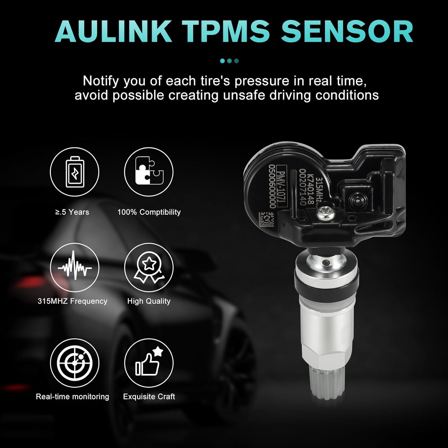 TPMS Tire Pressure Monitoring Sensor 42607-33021 Compatible for Toyota Lexus Scion Pontiac, TPMS for Camry Prius Corolla rav4 Scion Yaris Replaces 42607-33011 PMV-107J 315MHz Set of 4