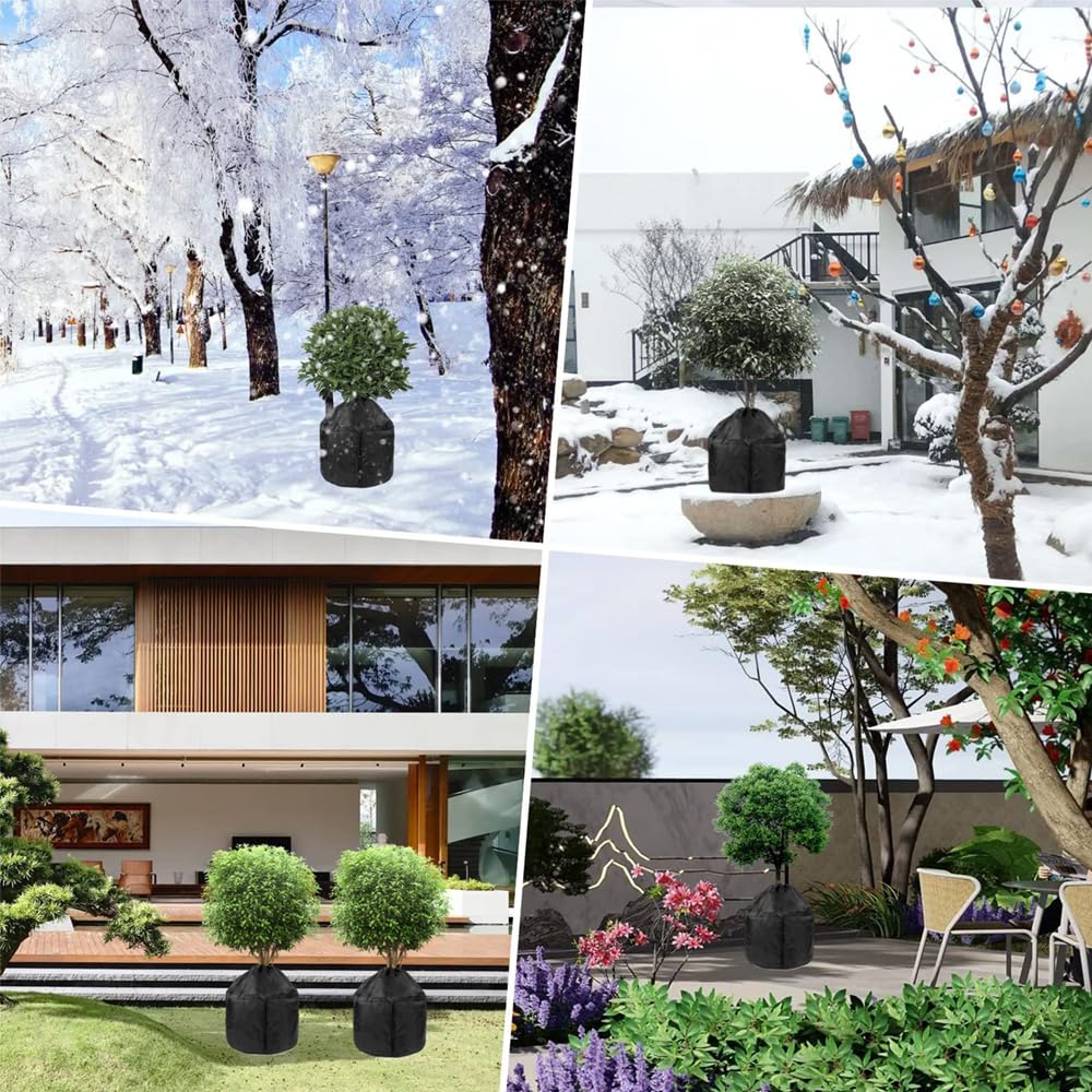 SagaSave Copertura per vasi per piante invernali, protezione antigelo, 65,6 x 69,5 cm, riutilizzabile, protezione per piante da giardino, per piccoli alberi e arbusti (1 pezzo, nero)