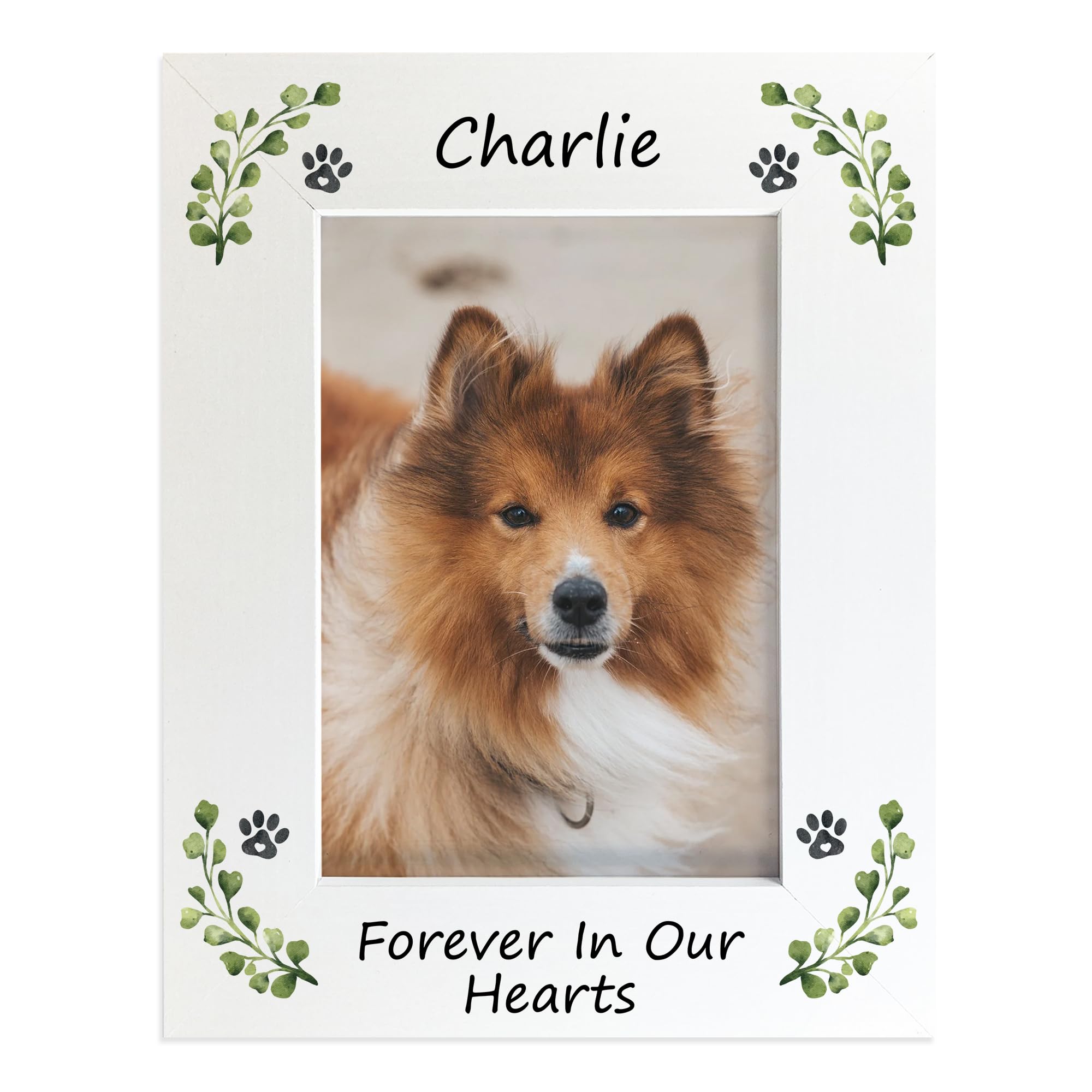 RED OCEAN Personalised Dog Memorial Photo Frame 7x5, Forever In Our Hearts Pet Memorial Frame with Name, Paw Print Dog Remembrance Frame, Pet Loss Sympathy Gift