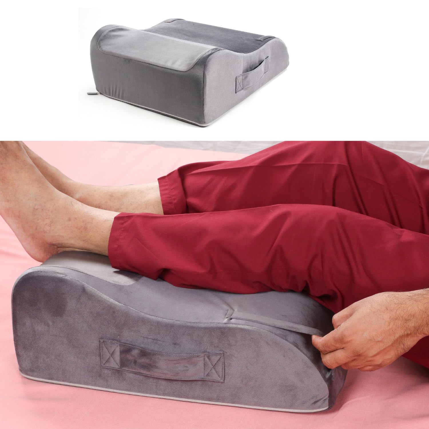 METRON Leg Elevation Bed Wedge Pillow for Varicose Veins - Leg Elevation Support for Sleeping - Reduce Swelling, Improve Circulation - Orthopedic Leg Pillow- Washable Cover - Foam