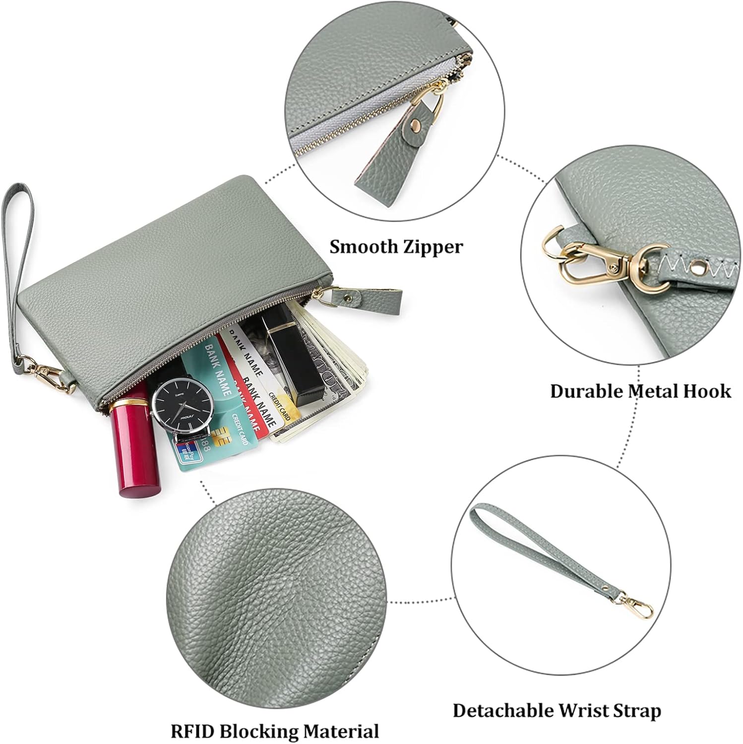 Vista 4 de GOIACII Carteras para mujer, bloqueo RFID, ultradelgadas, cuero real, tarjetero de crédito