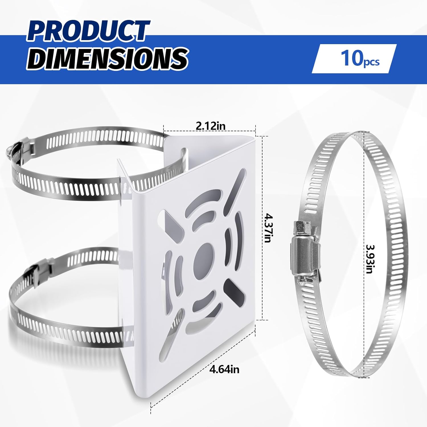 10 Pcs Universal Vertical Pole Mount for Security Camera Wall Mounting Bracket with 6 Loops Solid Metal Pole Bracket for CCTV Camera Indoor Outdoor Solar Panel LED Wall/ Stage Light (White)