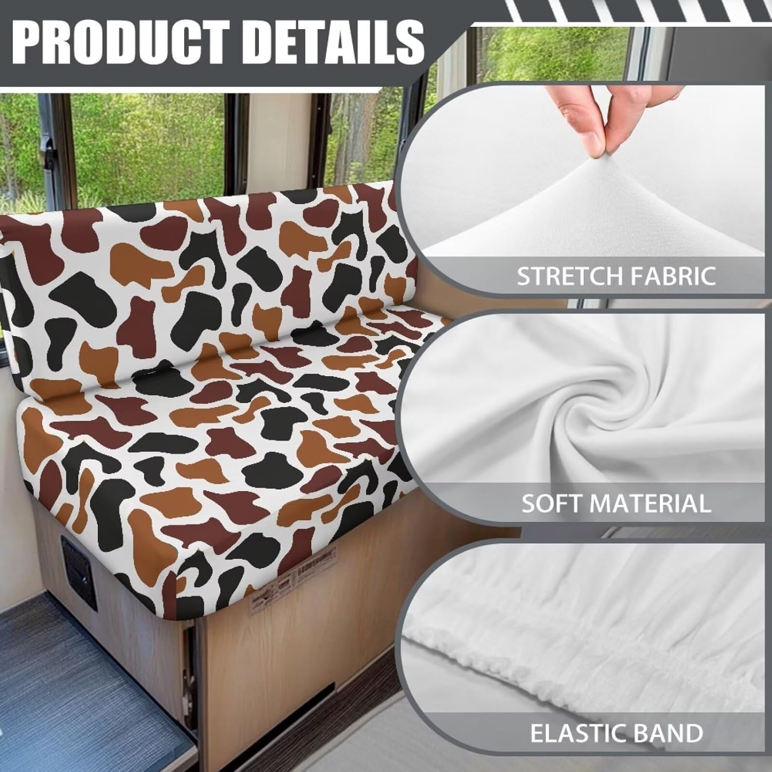 SEANATIVE RV Sofa Split Seat Cover 2-Piece Set Dinette Cushion Covers Brown Cow Replacement Camper Couch Covers Sofa Seat Cushion Slipcovers Dust Proof Bench Slip Cover Rectangle