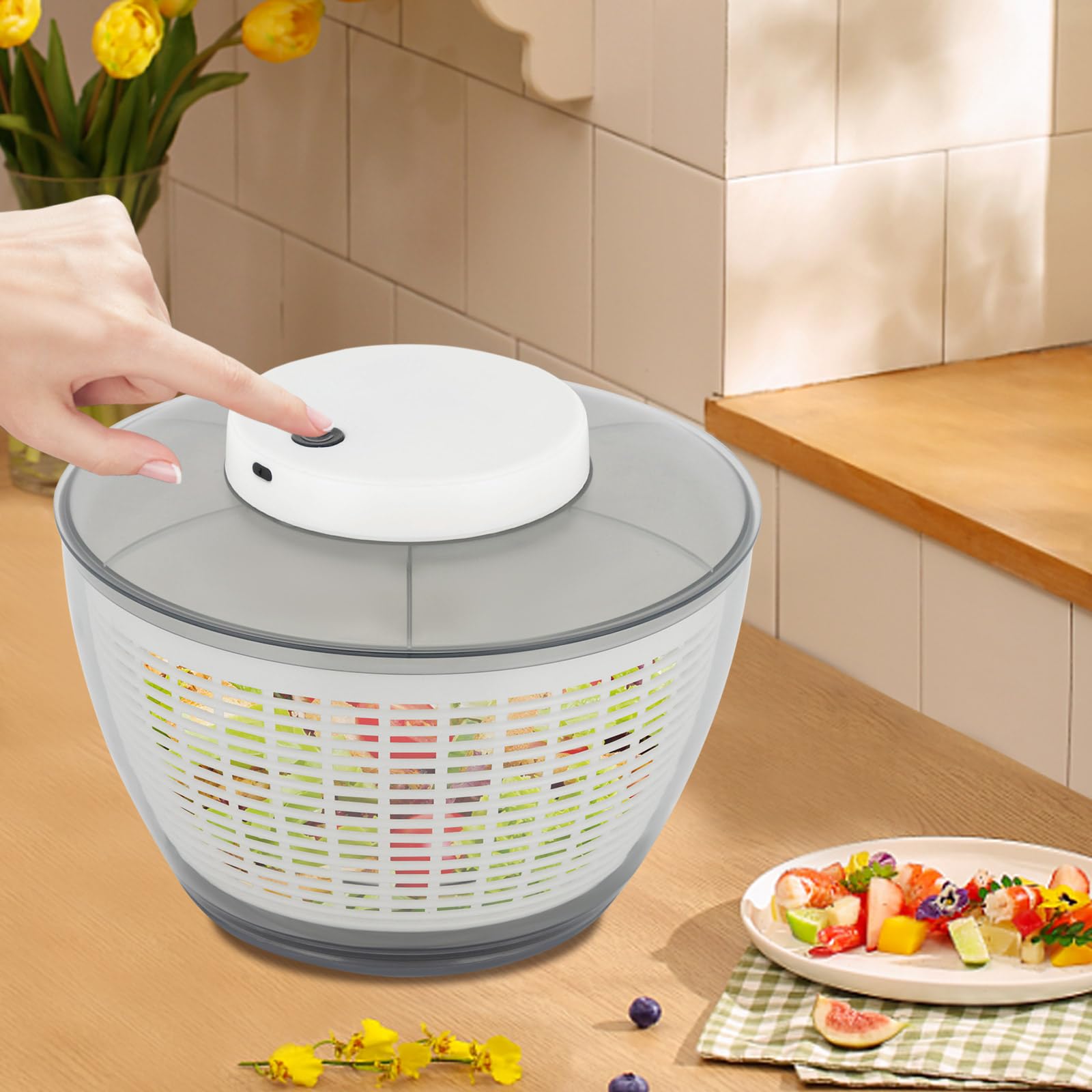 Disidratatore alimentare DC 5 V, macchina per asciugatrice elettrica con cavo USB, 500 giri/min, centrifuga per insalata, 4,75 l, per frutta e verdura, 24,4 x 18,5 cm, grande centrifuga automatica per