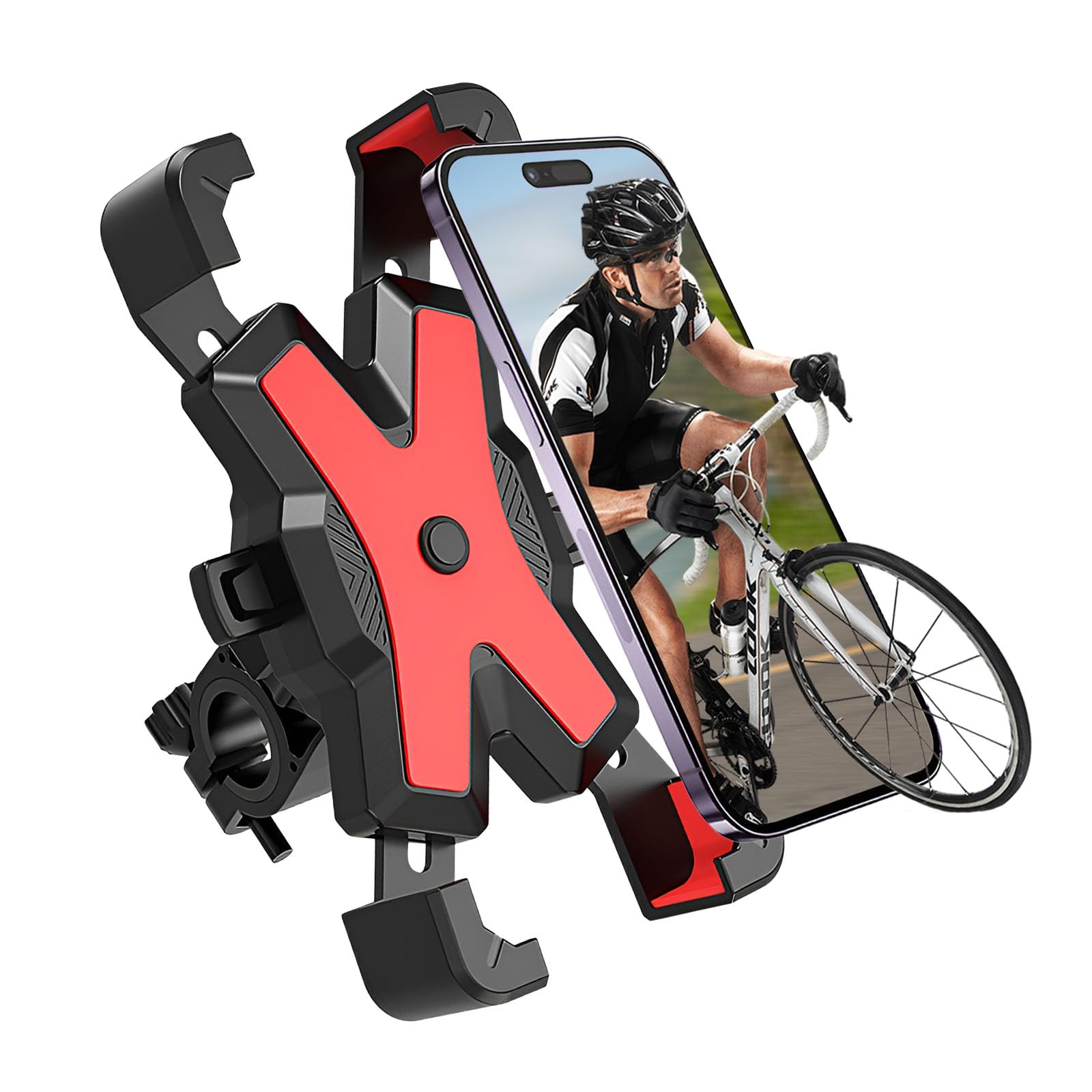Uchwyt na Telefon Komórkowy na Rower i Motocykl, Antywibracyjny, Blokada Bezpieczeństwa, Obrotowy o 360°, Kompatybilny z iPhone 15/14/13