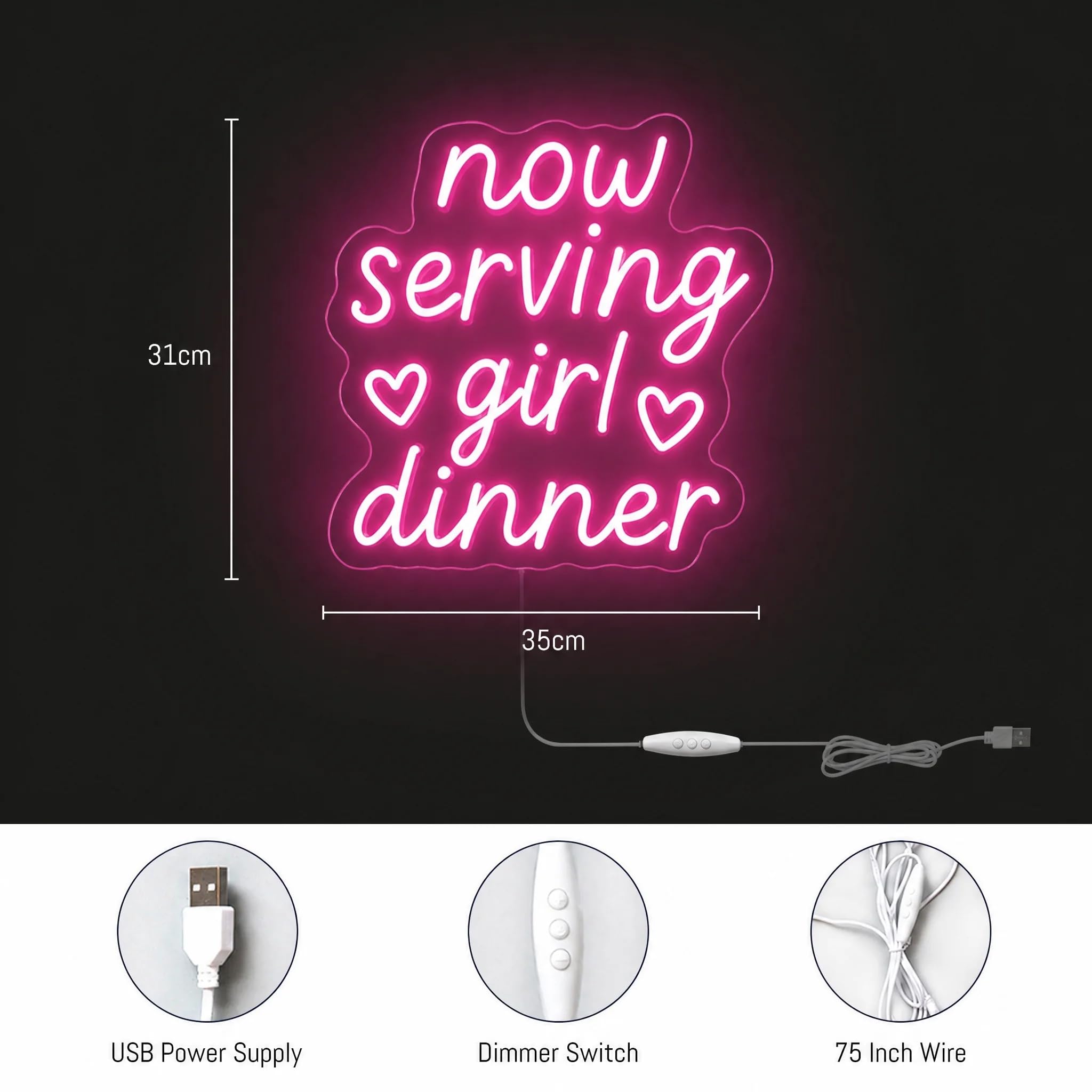 Neonowy znak 'Now Serving Girl' możliwość przyciemniania różowy LED neonowa lampa ścienna urocze serce akcent bar wózek dekoracja ścienna do baru domu, na wieczór panieński, dziewczęcy nocny