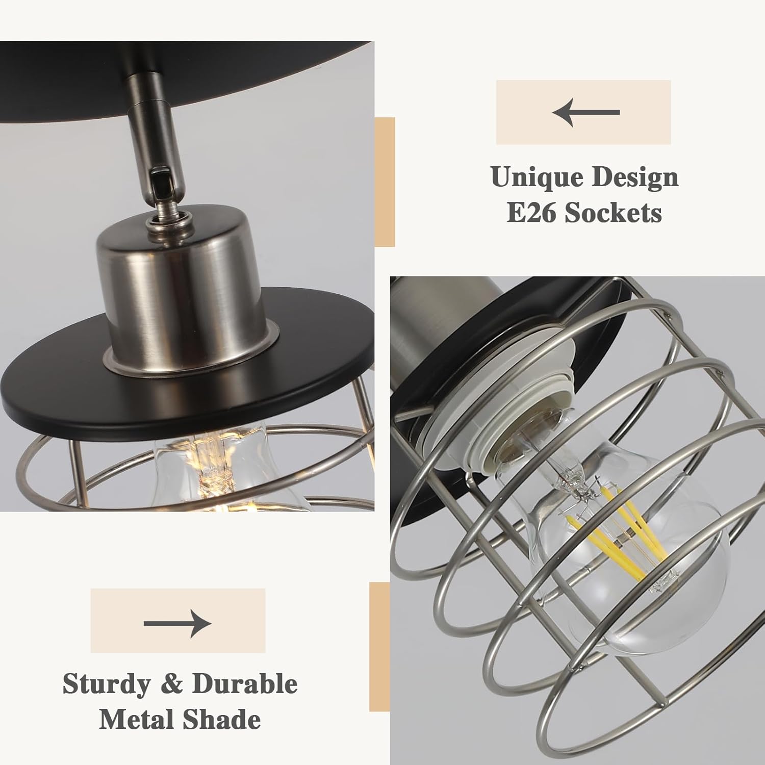 Brushed Nickel Kitchen Light Fixture Ceiling Mount, Semi Flush Mount Ceiling Light, Multi-Directional Track Ceiling Lighting for Kitchen Farmhouse Hallway Dining Room Entryway (Black & Brushed Nickel)