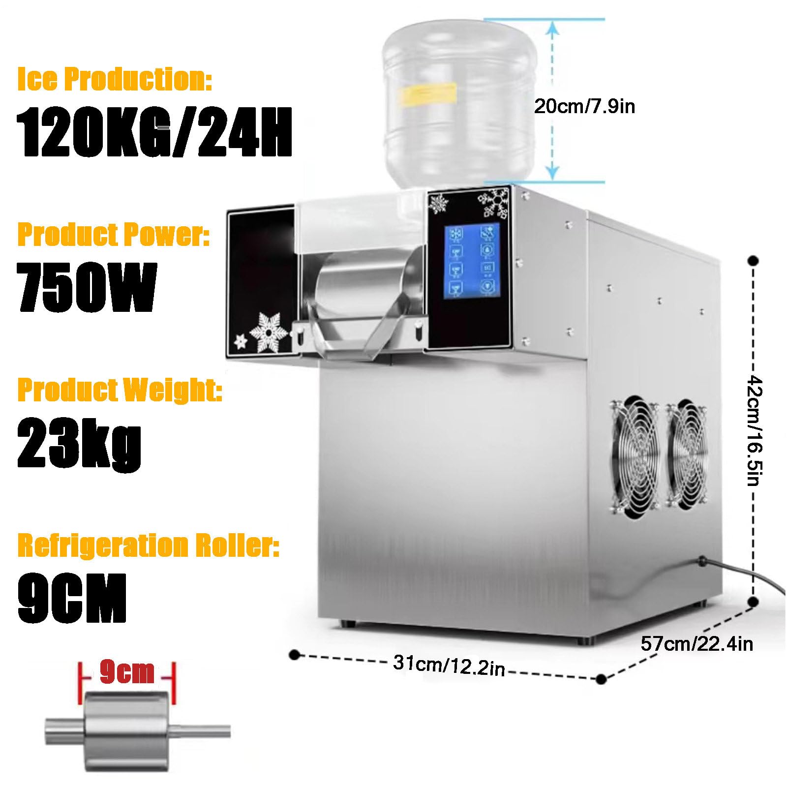 Maszyna Do Lodu W Płatkach Śniegu, Komercyjna, Kruszarka Do Lodu, 60-180 Kg/24H, Do Barów I Lodziarni, Model Mechaniczny, 60 Kg,Touchscreenmodel-120kg