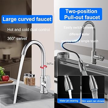 Freestanding Single Bowl Sink, Utility stainless steel kitchen sinks, Faucet with dual hot and cold controls, Farmhouse Workstation Sinks with for Home Kitchen, Bar(75cm)