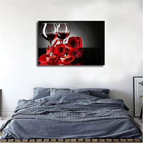 Miniatura 2 de Póster de rosa de vino tinto impreso en lienzo, arte de pared, regalo de vacaciones, baño, sala de estar, dormitorio, decoración del hogar (24 x 36
