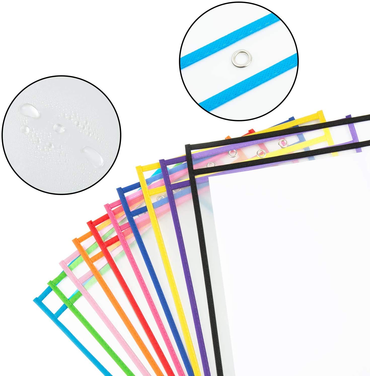 10 Stück Dry Erase Taschen, Reusable Dry Erase Pockets, Trocken Abwischbare Taschen Wiederverwendbar für Schul, Büro, Haushalts- und Schulbedarf Bunte 25,5 x 35,5 cm