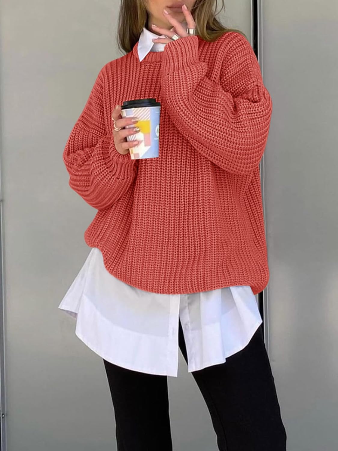 Saodimallsu Womens Oversized Sweater Long Sleeve Crewneck Ribbed Knit Pullover 2025 Fall Casual Chunky Trendy Sweaters