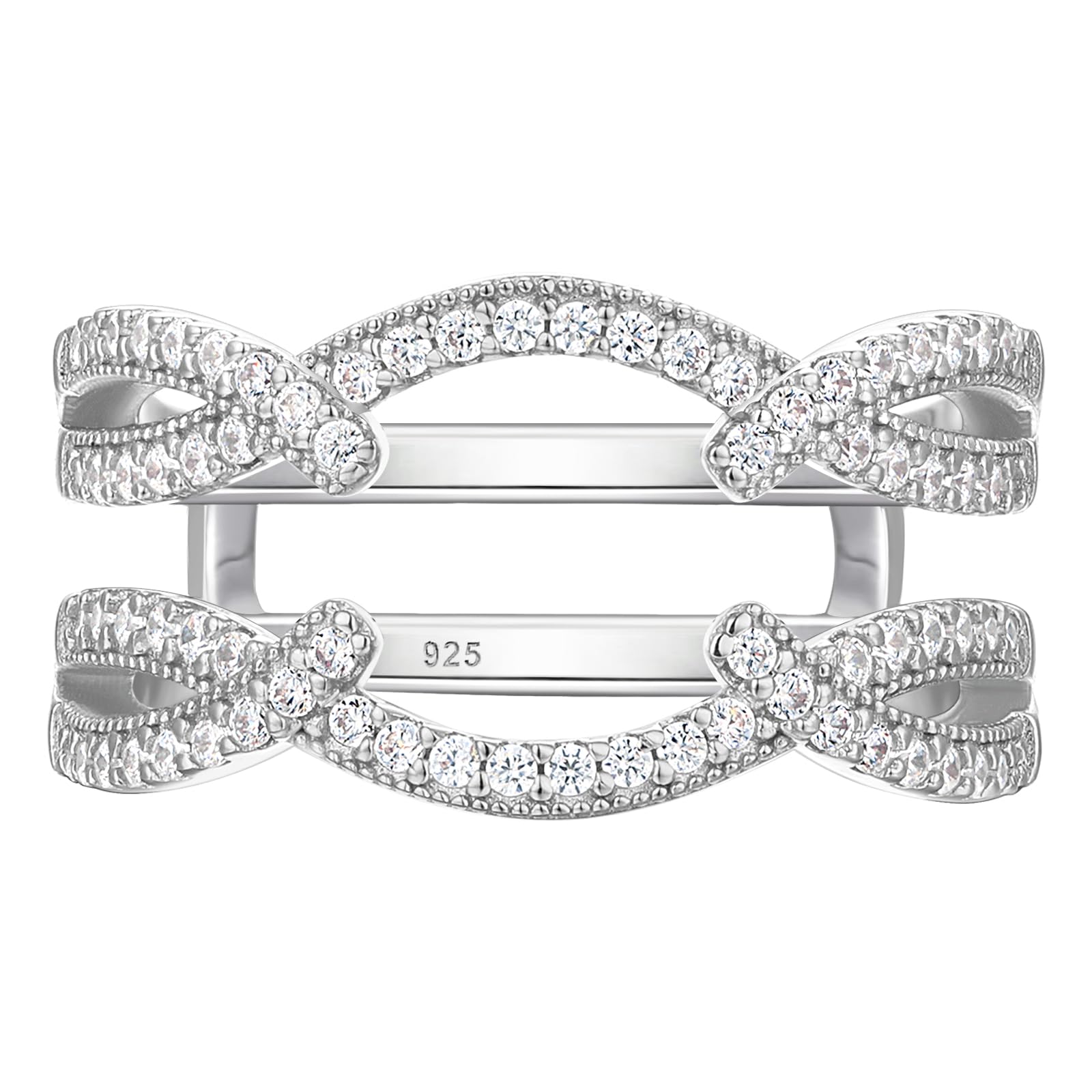 Vintage Ring Enhancer for Engagement Rings Fancy Infinity Stackable Wedding Band Ring Guard 925 Sterling Silver Round Cubic Zirconia Cz Size 5-10
