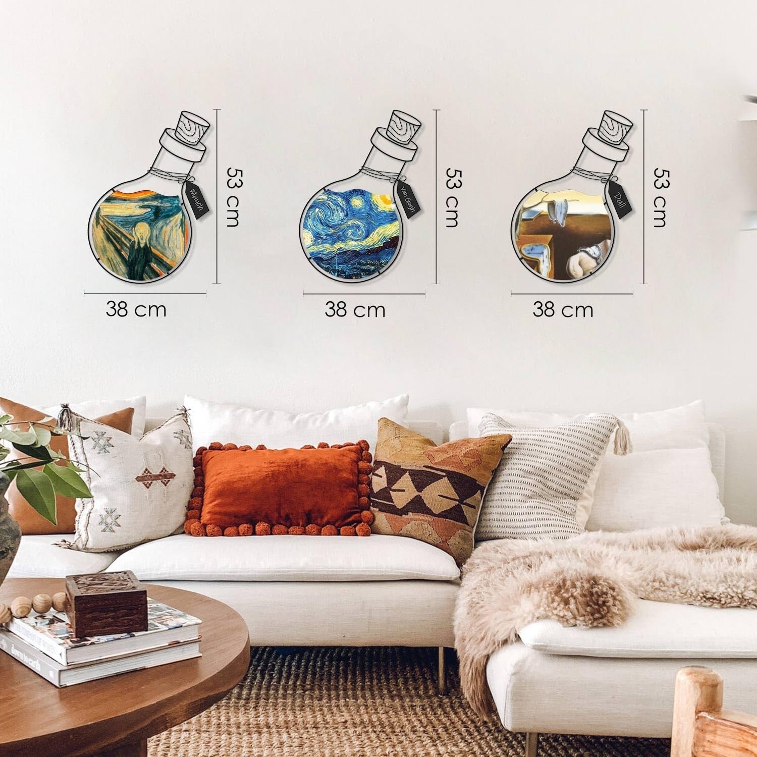 Hanah Home Elegante accessorio decorativo da parete in metallo (3 pezzi), 100% acciaio, 38 x 53 cm, resistente spessore 1,2 mm, perfetto per decorazioni moderne della casa e esposizione d'arte