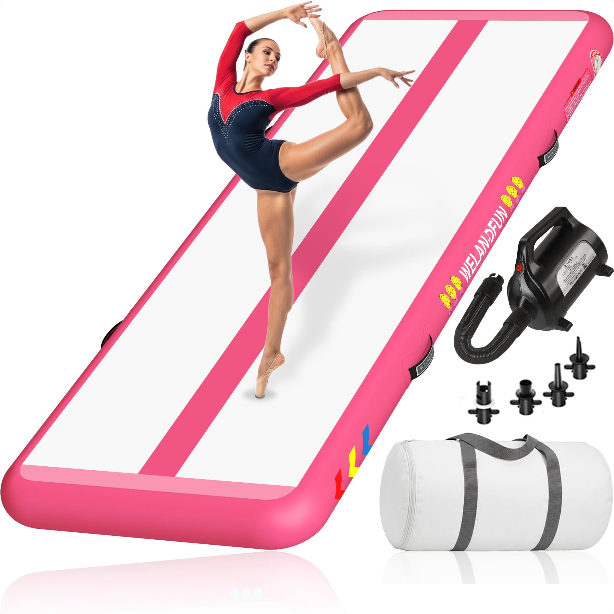 Welandfun Air Tumble Track Mat for Gymnastics | 6/8 inches Durable Inflatable Gymnastics Mat, 10/13/16/20ft Air Tumbling Mats for Home Use, Training, Cheerleading, Water Yoga with Electric Air Pump — image 1