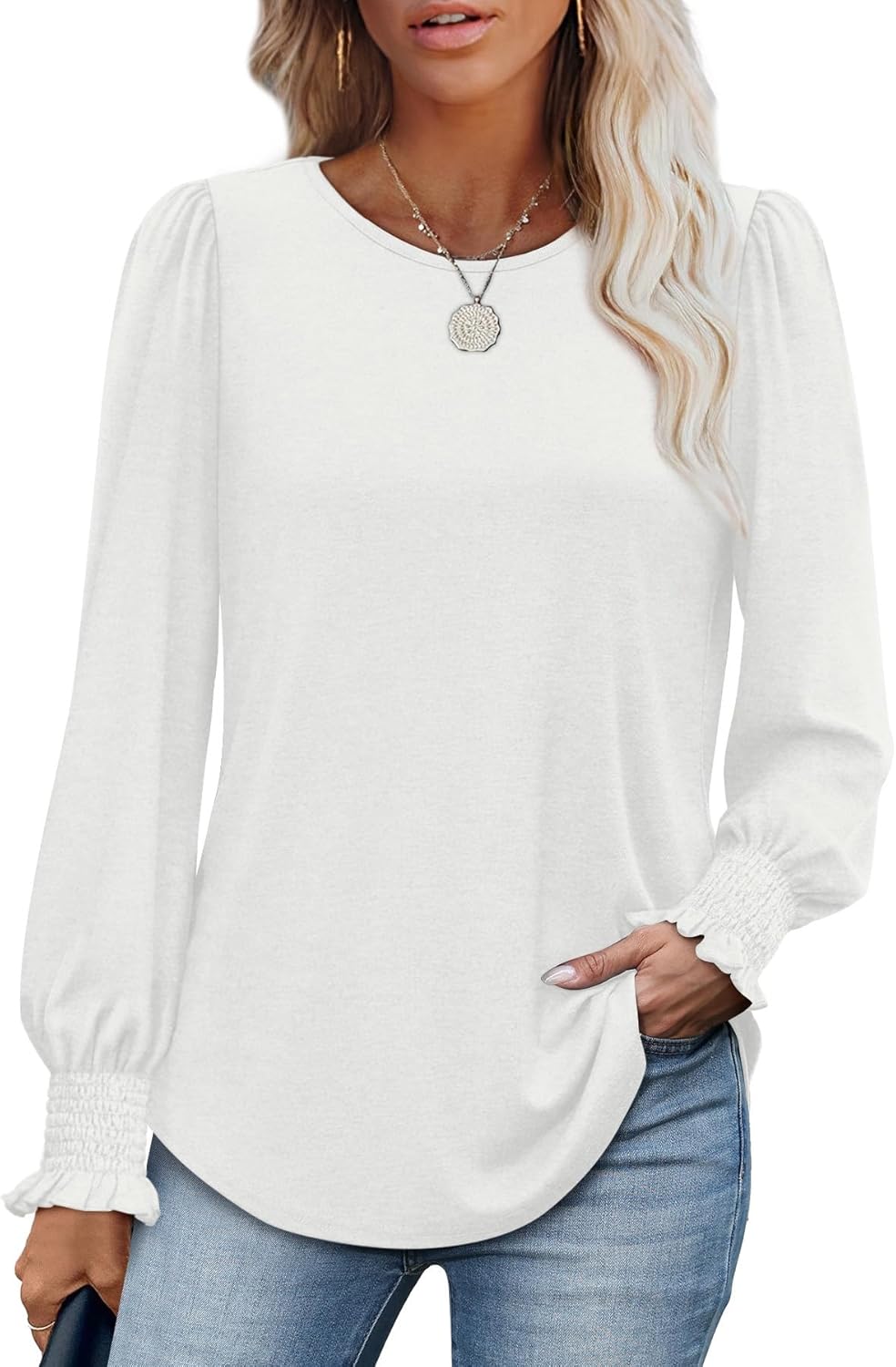 XIEERDUO Blouses for Women Dressy Casual Long Sleeve Shirts Fashion Clothing Puff Sleeve Tunic Tops with Smocked Cuffs - Image 4