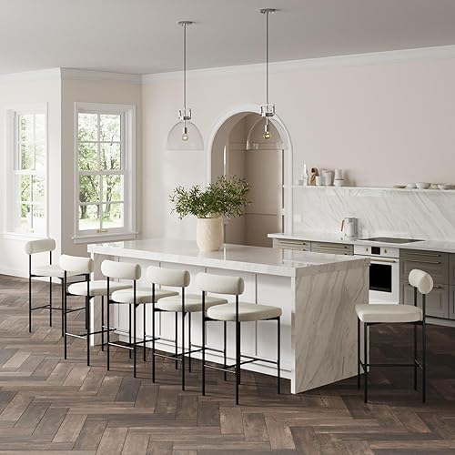 Miniatura 46 de Nathan James - Dahlia - Silla alta, moderno taburete alto con respaldo, patas de metal estilo mediados de siglo y cojín acolchado de piel, para