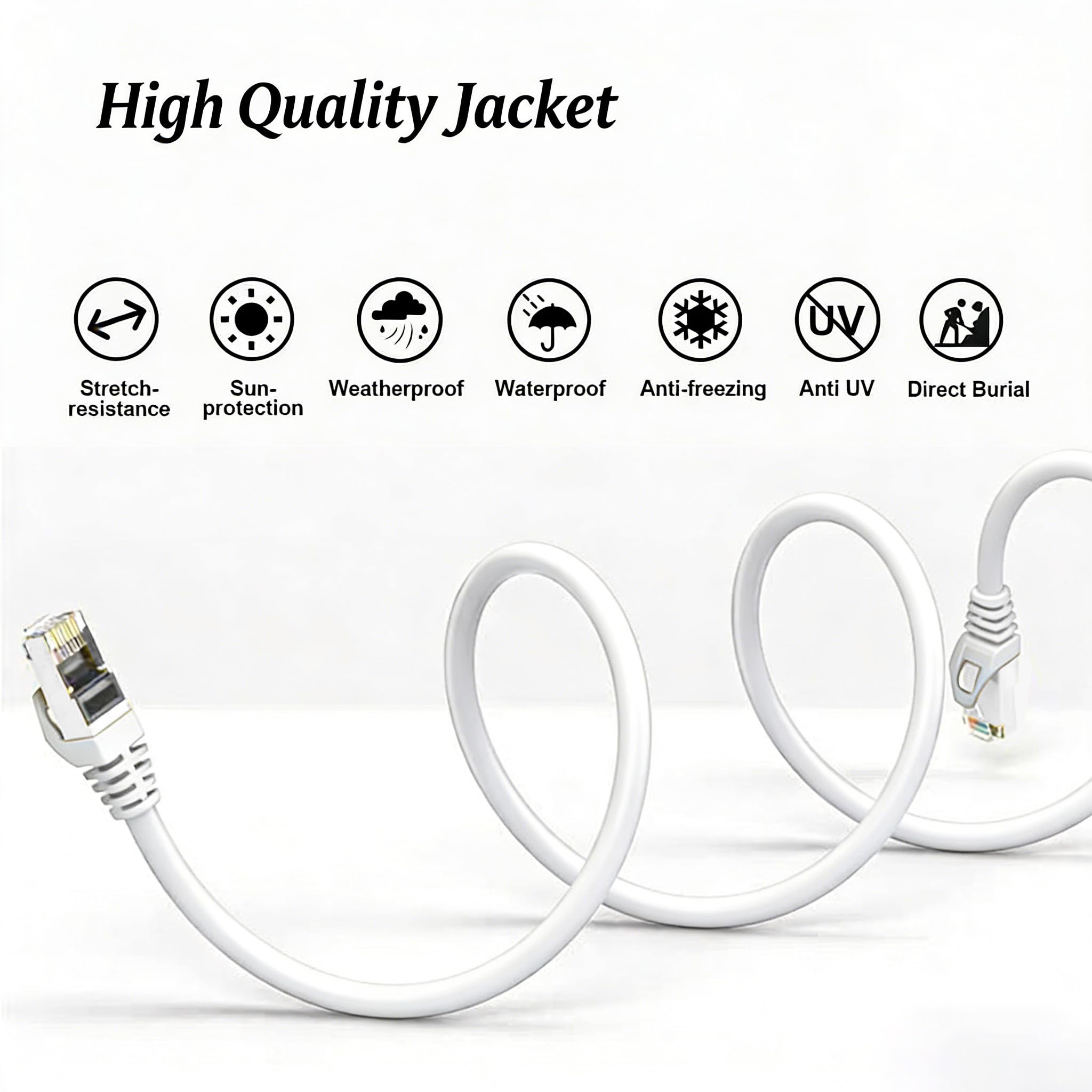Elfcam – 0,5-Metrowy Kabel Ethernet RJ45 Cat 7, STP 100% Miedzi, 10 Gb/s 600 MHz, Okrągły Ekranowany Kabel Sieciowy, Kompatybilny z Dekoderami, Komputerami, Telewizorami i Konsolami – Biały