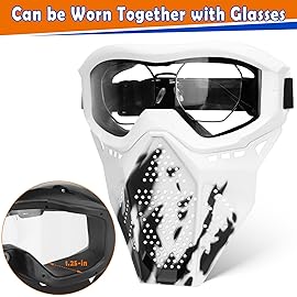 POKONBOY Upgraded 2 Pack Tactical Mask, Mask with Goggles Compatible with Nerf Rival, Apollo, Zeus, Khaos, Atlas, Artemis and N-Strike Elite Blasters (White & Black)
