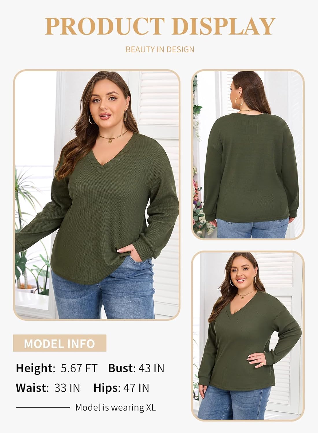 Eytino Plus Size for Women V Neck Long Sleeve Tee Shirts Loose Casual 2026 Fashion Outfits Clothes(1X-5X) - Image 3
