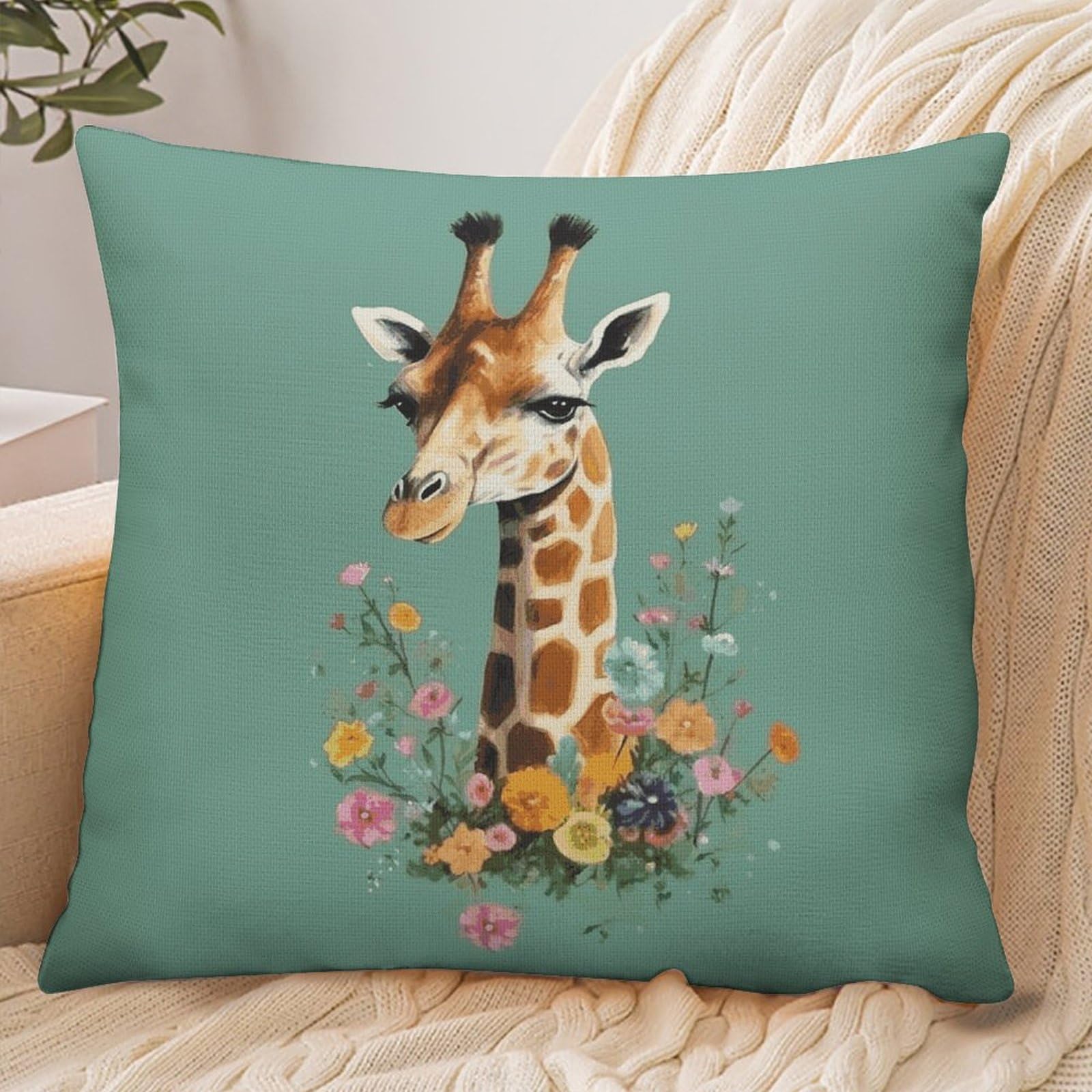 Fekiloot Style Giraffe With Flowers Pillowcase Pillow Sham Pillow Case
