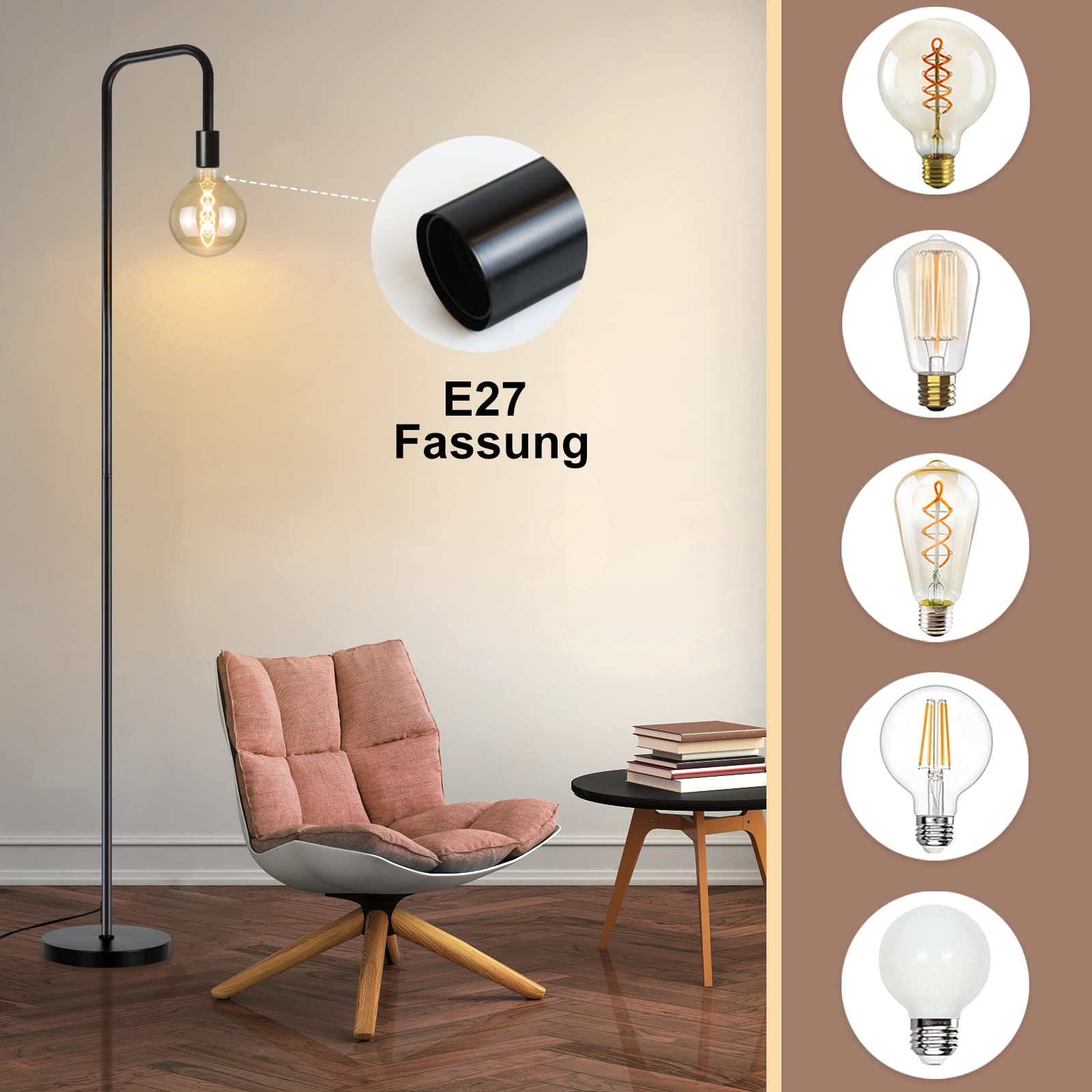 CBJKTX Lampa podłogowa Vintage do salonu - Czarna lampa podłogowa z | włącznikiem nożnym, metalowy design przemysłowy, lampa do salonu, sypialni, biura.