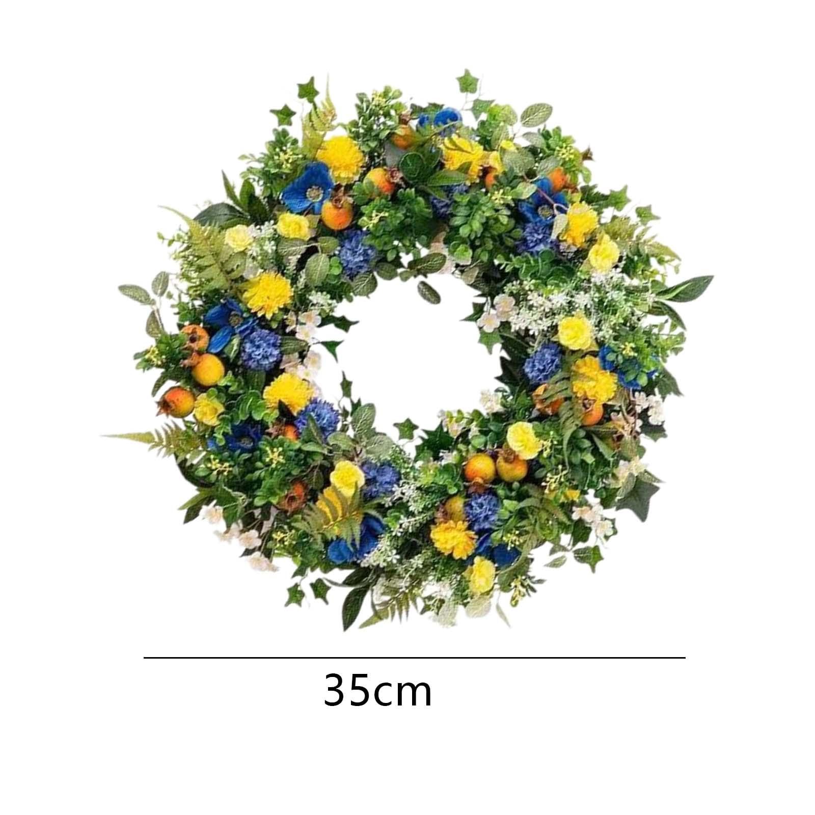 MagiDeal Hängende Dekoration Blumenkranz Frühling Sommer Fronttürkranz Künstlicher Kranz für Urlaub Terrasse Festival Outdoor Veranda, Durchmesser 35 cm