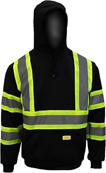 New York Hi-Viz Workwear H8313 Mens ANSI Class 1 High Visibility Sweatshirt, Hooded Pullover, Knit Lining Small, Black, 2ea