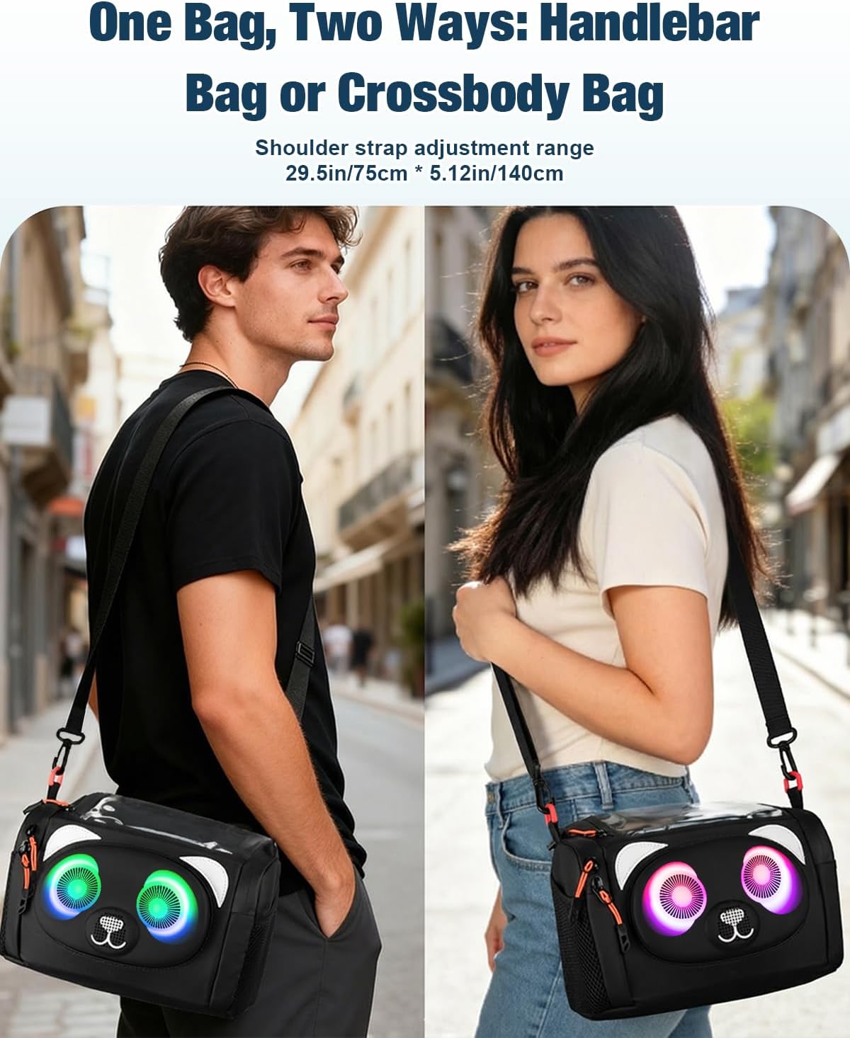 6L Bluetooth Speaker Bike Handlebar Bag with Colorful Lights,Waterproof, Bicycle Front Storage Pouch Bag, Cycling Accessories for Bicycles& Mountain Bikes& E-Bikes(Battery Not Included)