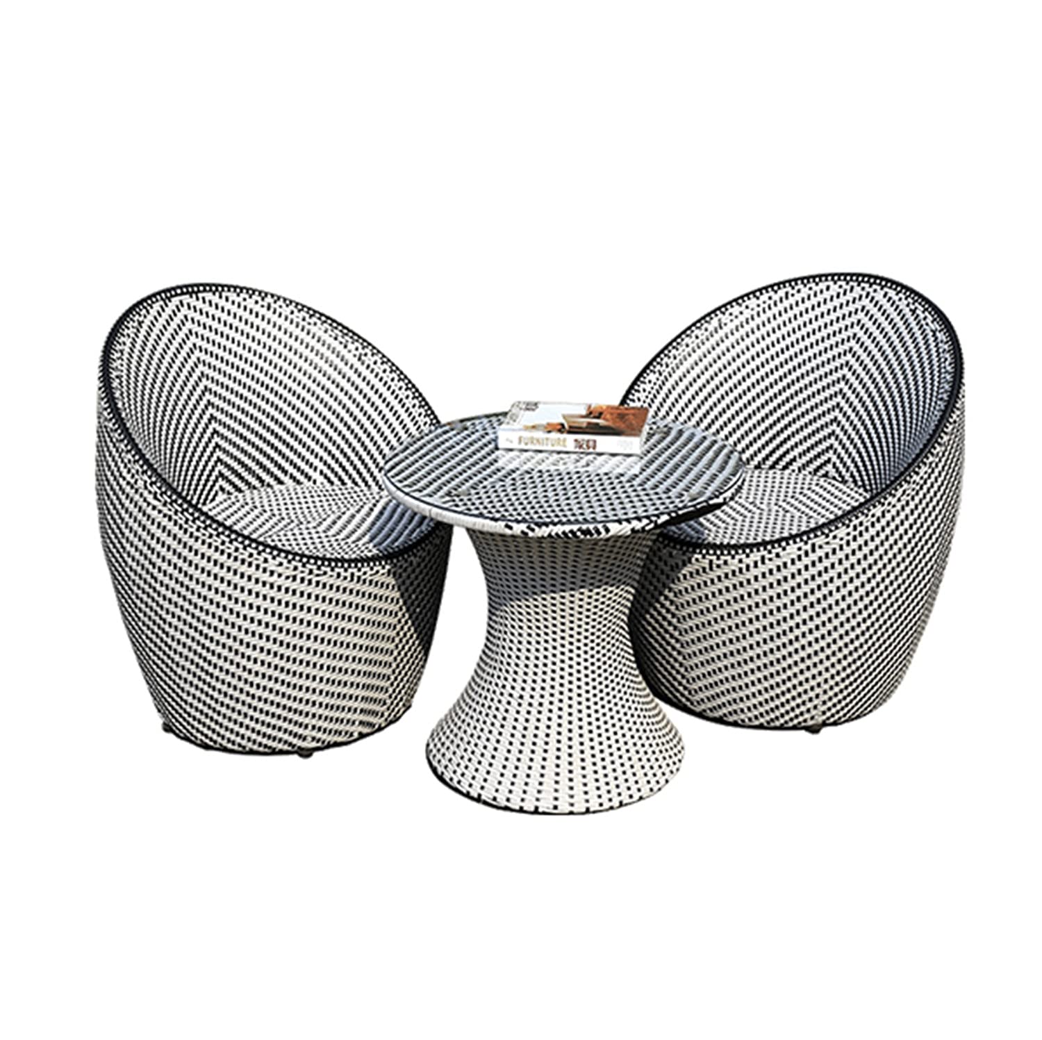 Set da bistrot in PE, set di mobili da giardino per esterni da 3 pezzi, set di mobili set da tavolo da bistrot, con 2 sedie e tavolino con piano in vetro, per giardino sul retro
