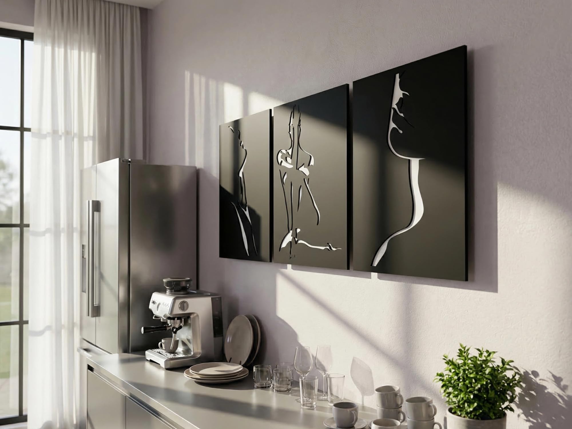 VAILLA Decoración de pared de cara de mujer, mural de madera, decoración de pared en negro, imágenes 3D, decoración de pared para el hogar, oficina, dormitorio, sala de estar (3 x Cara de mujer)