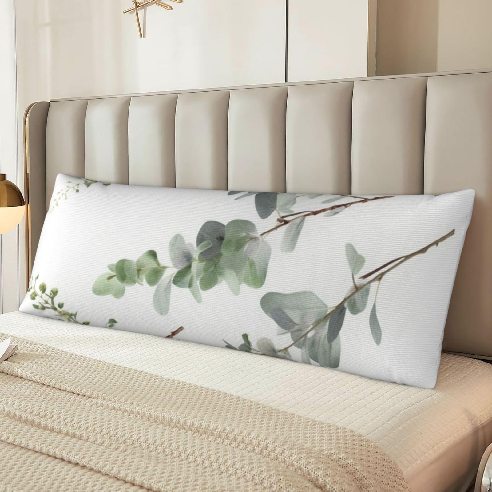 White Natural Greenery Twig Body Pillow Case Cover, Microfiber Long Pillow Cases, Ultra Soft and Cozy Plush Body Pillowcase Decorative Long Bed Pillow Cover for Sleeping 20x54 Inches