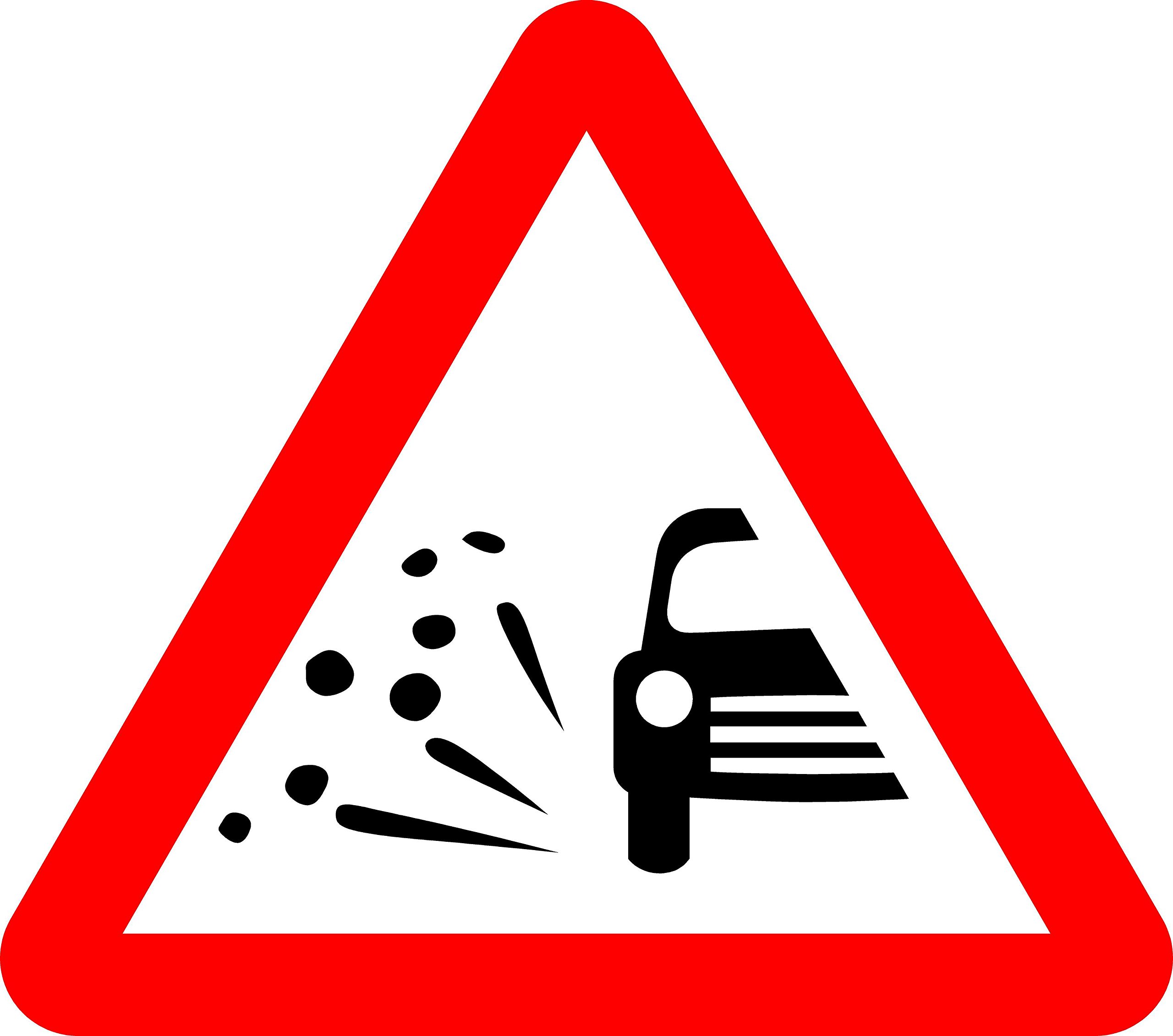 Loose chippings Road safety sign - 3mm Aluminium sign fitted with 2 strips Channel to rear for mounting on post 600mm x 600mm