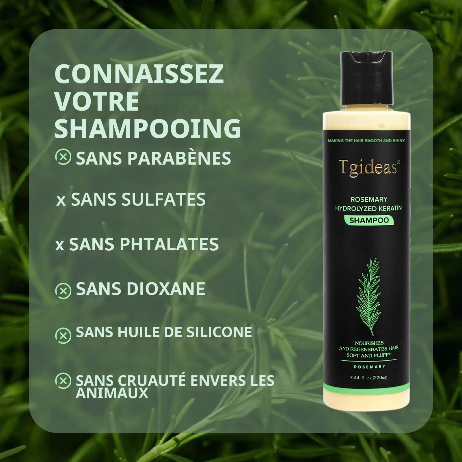 Tgideas Shampoo Bio pour la Croissance des Cheveux à la Sauge et au Romarin, Shampooing Naturel pour Renforcer et Épaissir avec Kératine Hydrolysée pour Cheveux Fins et Chute, pour Femmes et Hommes