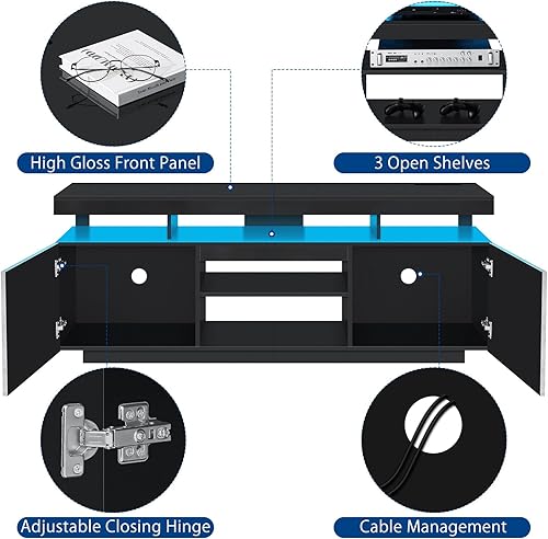Miniatura 8 de HOMMPA Soporte de TV LED con tomas de corriente para TV de hasta 70 pulgadas, centro de entretenimiento moderno con almacenamiento, consolas de TV
