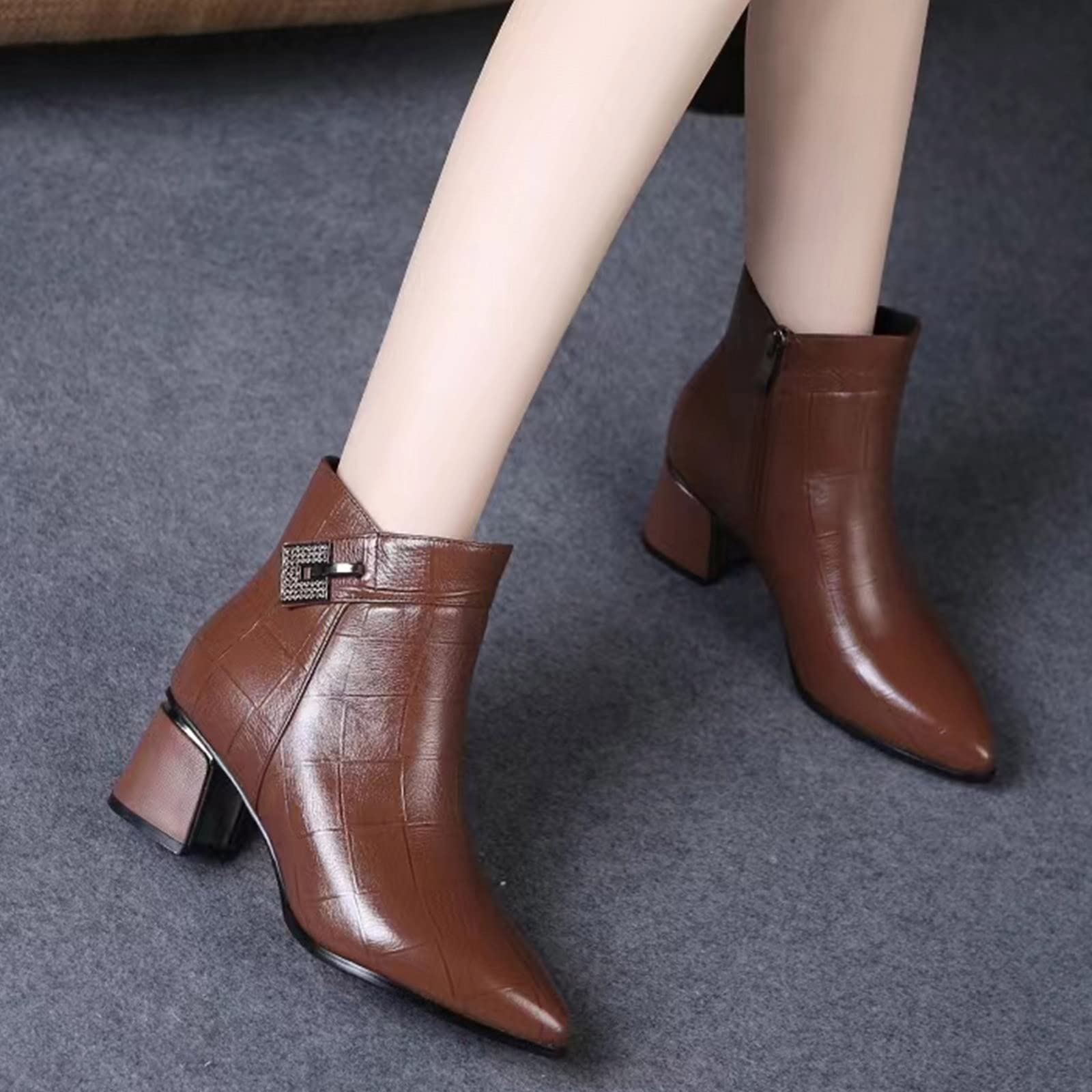 Cocila Botas Altas Mujer Tacón Grueso Punta Estrecha Cremallera Lateral Invierno