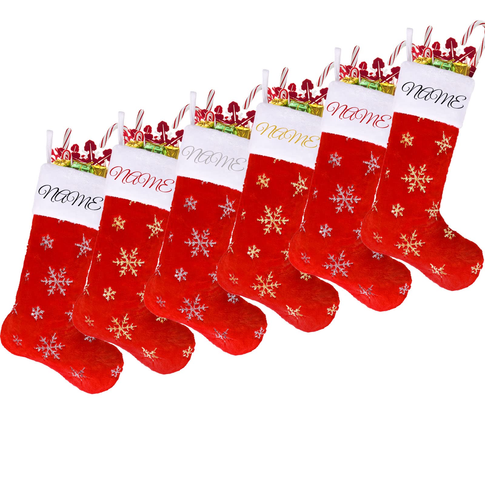 Weihnachtsstrümpfe Personalisiert Namen 6 Stück Groß Rot Plüsch Weihnachtsstrumpf Bestickt Personalisiert Red Custom Christmas Stockings für Weihnachten Familie Kamin Dekorationen