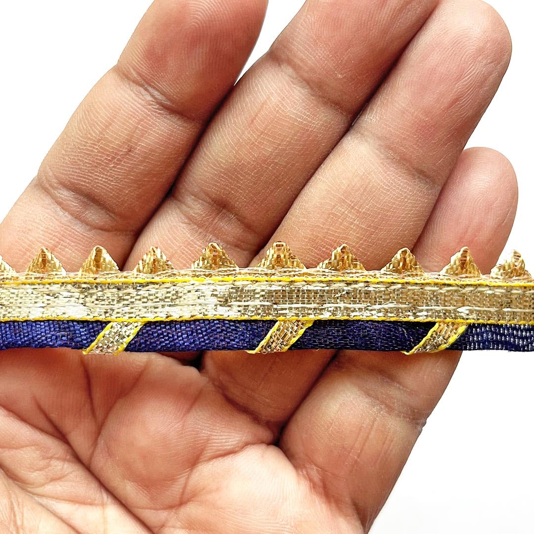Craft Shop India Gota Patti Piping Zari Cord Tringle Samosa Lace Border for Suit, Anarkali Dress, Dupatta, Bridal Dresses, Neck Designs, Saree, Lehengas, Palazzo, Blouse - 9 Meter (Blue)