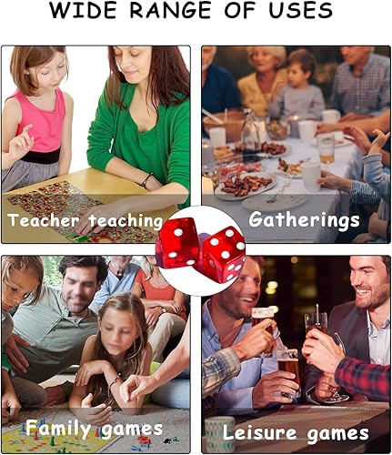 Miniatura 5 de Juego de 10 dados de 0.630 in de 6 caras D6 RPG D&D transparente rojo + bolsa