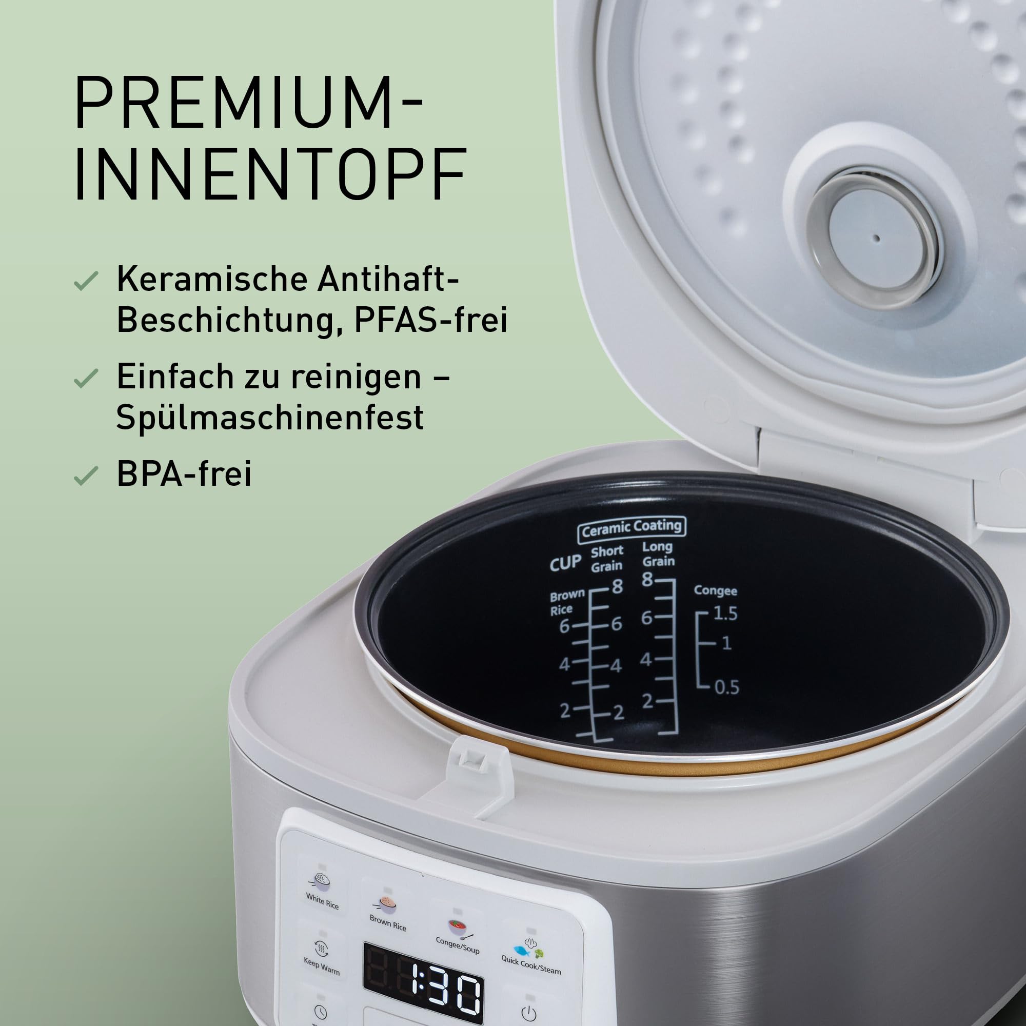Panasonic SR-DA152WXE Automatischer Reiskocher mit Dampfgarer, 1,5 Liter (8 Tassen), Fuzzy-Logik, Wasserverhältnisanzeige, BPA-frei, Warmhalten, Startverzögerung, spülmaschinengeeignete Teile, weiß