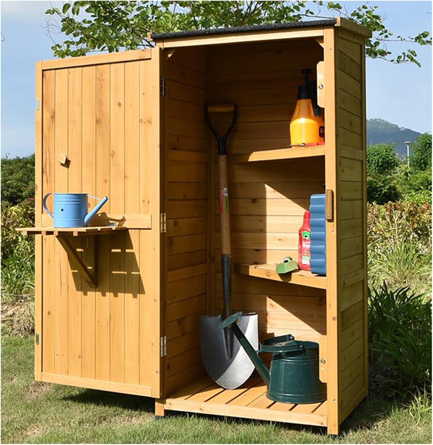 Outdoor Storage Garden Tool Shed with Shelves & Lockable Doors for Patio
