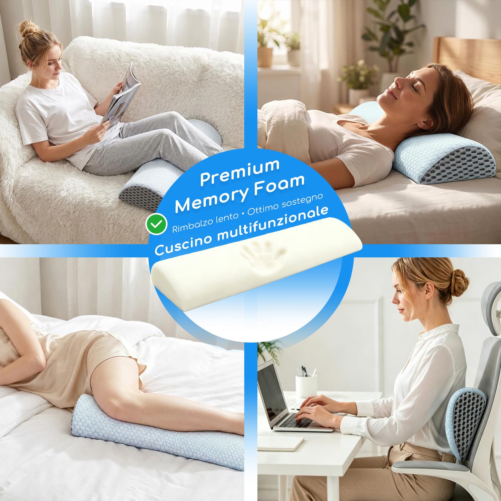 Cuscino Gambe Ginocchia per Dormire a Mezzaluna, Cuscino Lombare Ergonomico in Memory Foam per Dormire Lateralmente Morbido Supporto, Alleviare il Dolore, Sfoderabile e Lavabile (Bianco)