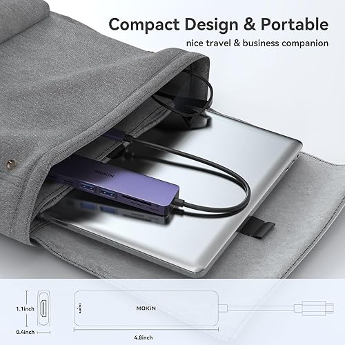 Vista 28 de Adaptador HDMI USB C Hub para MacBook Pro/Air, MOKiN 7 en 1 USB C Dongle con HDMI, lector de tarjetas SD/TF, puerto de datos USB C, 100 W PD y 2 USB