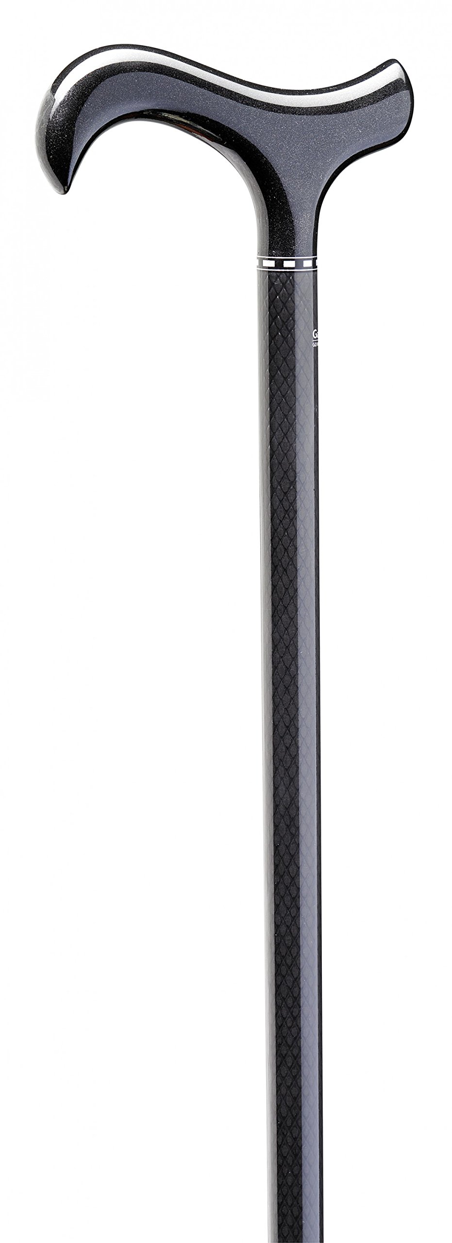 Gehstock Carbon-Derby KARO BLACK, bequemer Derbygriff aus Carbon, schwarz, aufgesetzt auf einen Stock aus leichtem Carbon, schwarz kariert, höhenverstellbar inklusiv schlankem Gummipuffer.