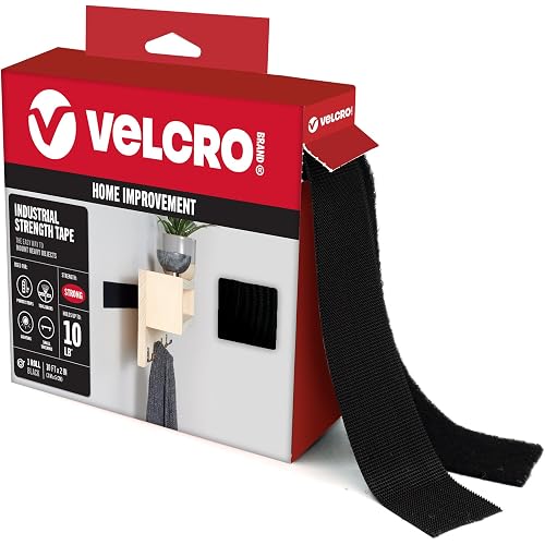 VELCRO Brand Heavy Duty Tape with Adhesive - Cut Strips to Length - Holds 10 lbs, Black - Industrial Strength Roll, Wide 10Ft x 2In - Strong Hold for Indoor or Outdoor Use