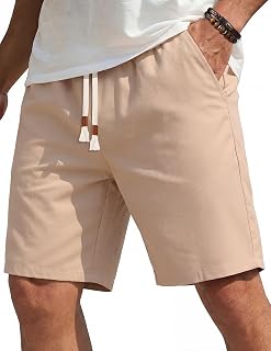 COOFANDY Men's Casual Cotton Linen Shorts Elastic Waist Drawstring Shorts Summer Beach Vacation - Amazon product rated Grade A