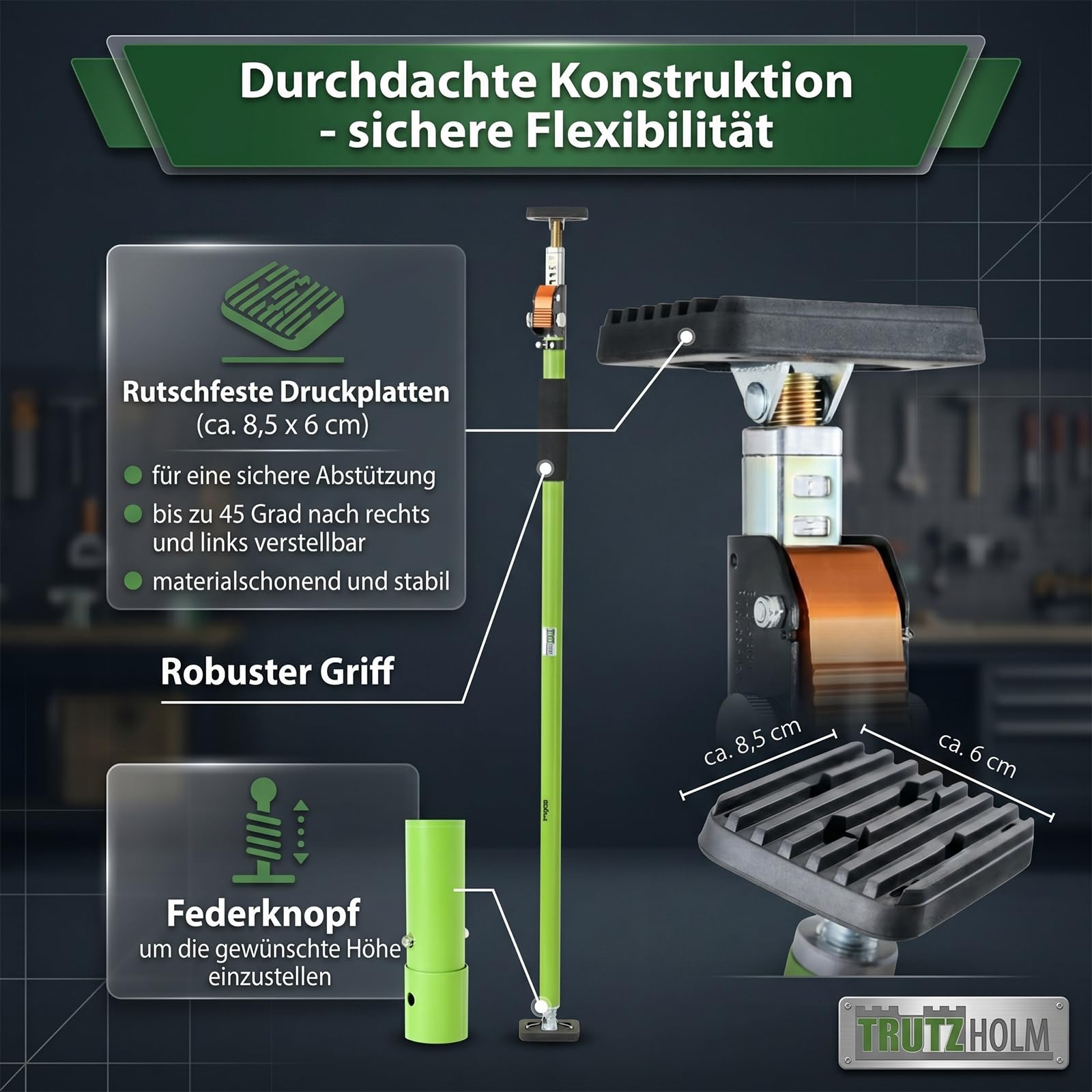 TRUTZHOLM Einhandstütze 110–203 cm Montagestütze Deckenstütze Teleskopstütze 60 kg Tragkraft höhenverstellbar, robust, 45 Grad neigbar, teleskopierbar, verschiedene Mengen (2)