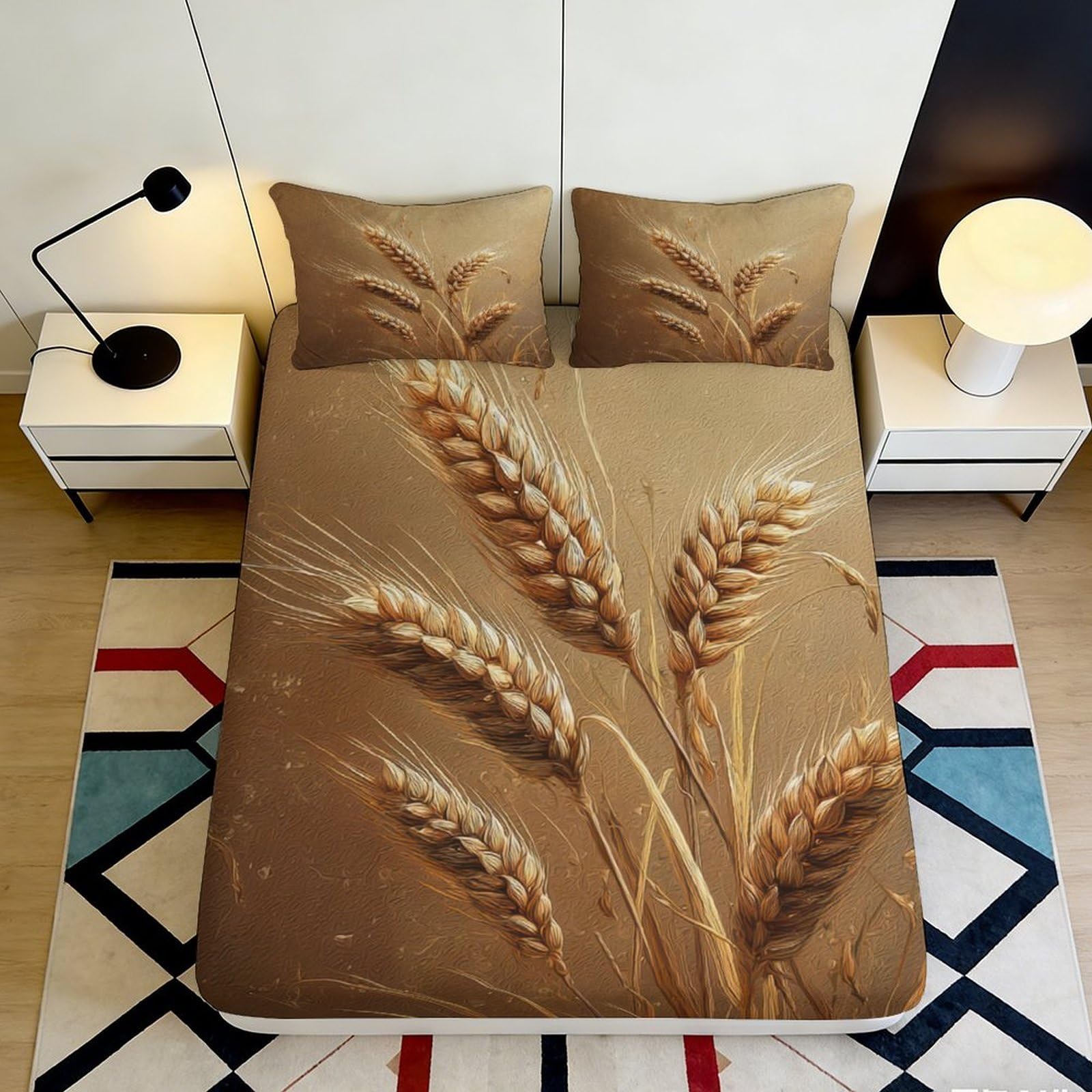 Pnayamiorkfel Style-10 3D Printed Wheat Field Fitted Sheet Microfiber Soft Brown Golden Ear Mattress Cover For Bedroom Decoration Easy Care 90X200x25cm