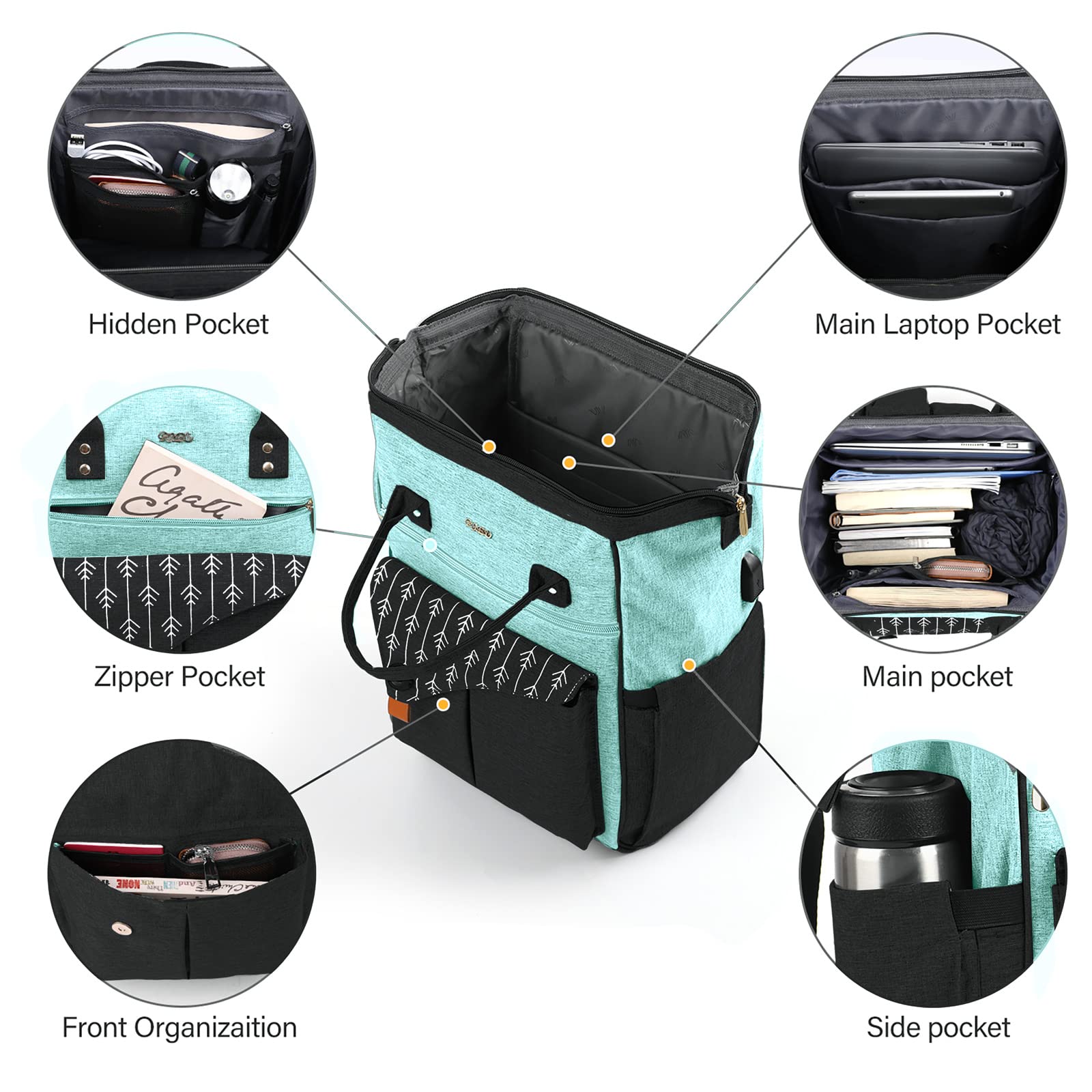 Zaino da donna, per laptop, zaino per la scuola, per ragazze, con porta di ricarica USB